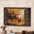Jesus And Dove The Rugged Cross Heaven's Lights Canvas Wall Art - Jesus Canvas Pictures - Christian Wall Posters