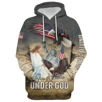 FUNSTUFFPRINT 3D Jesus And Eagle Flying - One Nation Under God 3D Hoodie and Zip Hoodie