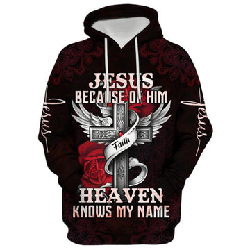 FUNSTUFFPRINT 3D Jesus Because Of Him Heaven Knows My Name 3D Hoodie and Zip Hoodie