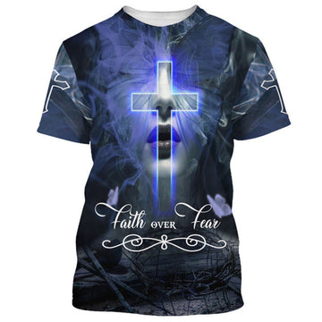 FUNSTUFFPRINT Jesus Christ Faith Over Fear Christian 3D T-shirt