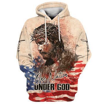 FUNSTUFFPRINT 3D Jesus Christ One Nation Under God 3D Hoodie and Zip Hoodie