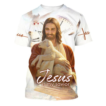 FUNSTUFFPRINT Jesus Christ With Lamb Is My Savior Christian 3D T-shirt
