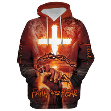FUNSTUFFPRINT 3D Jesus Cross Crown Of Thorns Faith Over Fear 3D Hoodie and Zip Hoodie