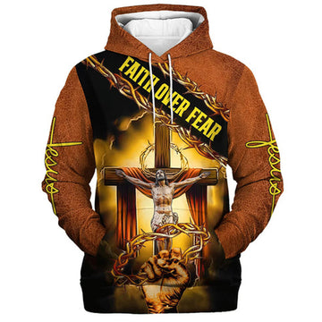 FUNSTUFFPRINT 3D Jesus Crown Of Thorns Hoodie Faith Over Fear 3D Hoodie and Zip Hoodie