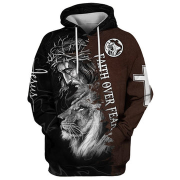 FUNSTUFFPRINT 3D Jesus Crown Of Thorns And Lion 3D Hoodie and Zip Hoodie
