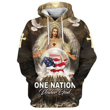 FUNSTUFFPRINT 3D Jesus Eagle American Flag One Nation Under God 3D Hoodie and Zip Hoodie