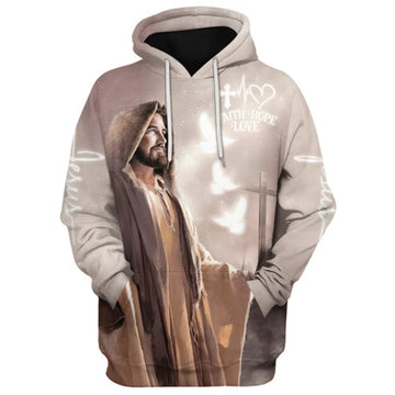 FUNSTUFFPRINT 3D Jesus Faith Hope Love 3D Hoodie and Zip Hoodie