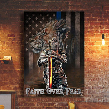 Jesus Faith Over Fear Lion American Flag Canvas Posters - Christian Wall Posters - Religious Wall Decor