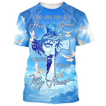 FUNSTUFFPRINT Jesus God Has You In His Arms Christian 3D T-shirt