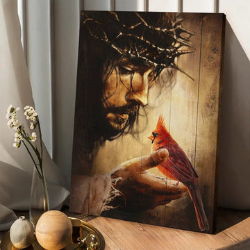 Jesus Hand Red Cardinals Thorn Crown Canvas Posters - Christian Wall Posters - Religious Wall Decor