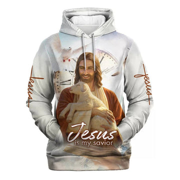FUNSTUFFPRINT 3D Jesus Holding Lamb Hoodie Jesus Is My Savior Hoodies Jesus Hoodie Men & Women Christian 3D Hoodie and Zip Hoodie
