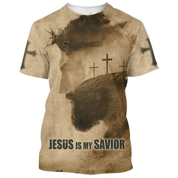 FUNSTUFFPRINT Jesus Is My Savior Cross Christian 3D T-shirt