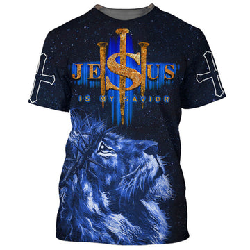 FUNSTUFFPRINT Jesus Is My Savior Lion 3D T-Shirts - Christian Shirts For Men&Women 3D T-shirt