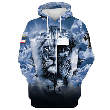 FUNSTUFFPRINT 3D Jesus, Lion And Cross 3D Hoodie and Zip Hoodie