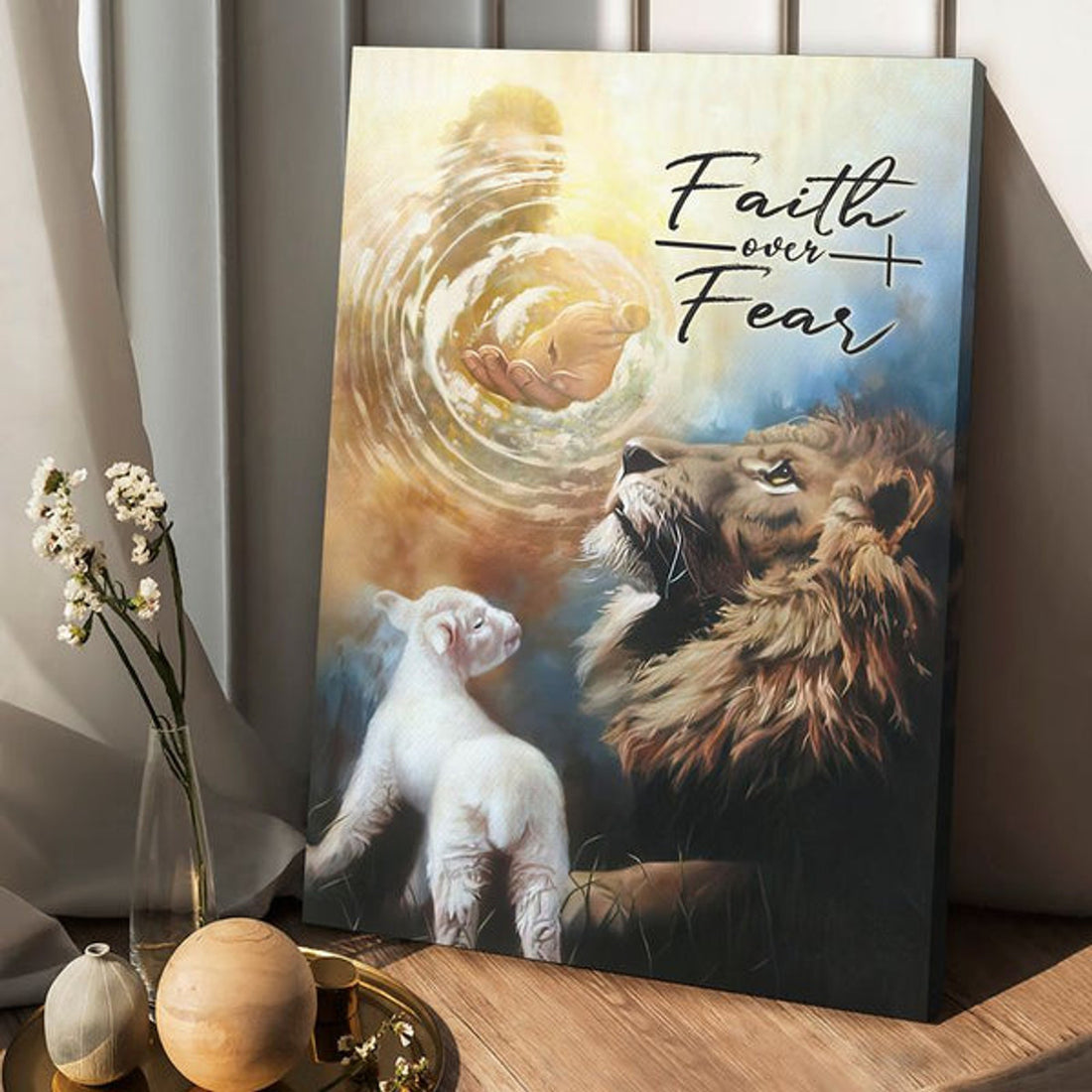 Jesus Lion And Lamb Faith Over Fear Canvas Posters - Christian Wall Posters - Religious Wall Decor