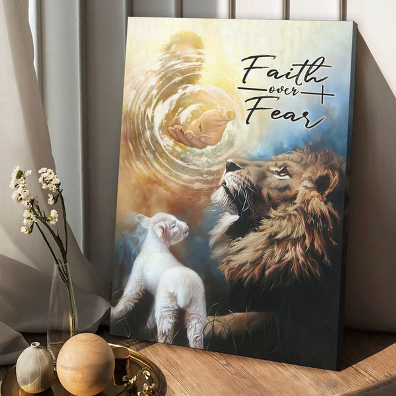Jesus Lion And Lamb Faith Over Fear Canvas Posters - Christian Wall Posters - Religious Wall Decor