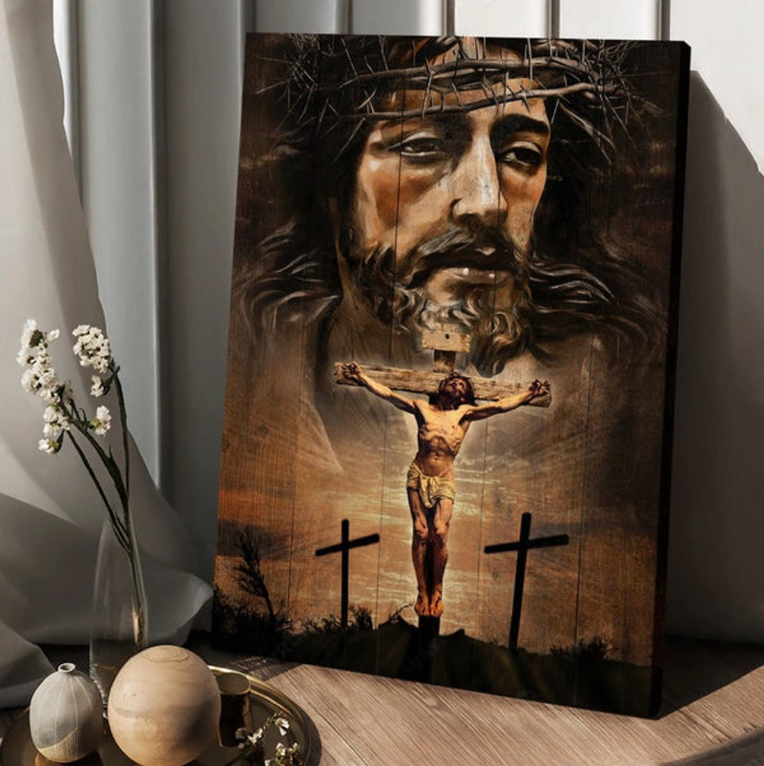 Jesus On The Cross Infinite Halo Canvas Wall Art - Christian Wall Posters - Religious Wall Decor