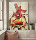 Jesus Painting A Cardinal On His Hand Canvas Wall Art - Christian Wall Posters - Religious Wall Decor
