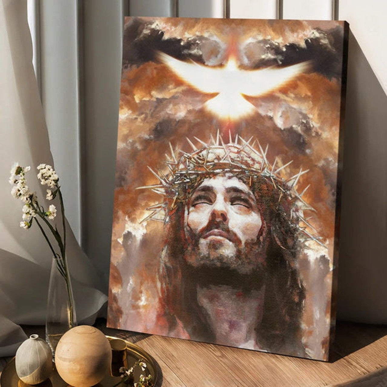 Jesus Painting The Dove Of Peace Heaven's Light The Beautiful Sky Canvas Wall Art - Christian Wall Posters - Religious Wall Decor