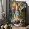 Jesus Painting Waterfall Beautiful Forest Canvas Wall Art - Christian Wall Posters - Religious Wall Decor