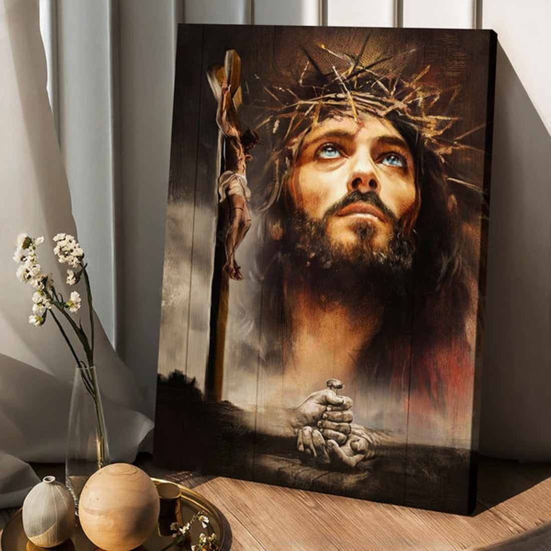 Jesus Portrait The Life Of Jesus Wooden Cross Canvas Wall Art - Christian Wall Posters - Religious Wall Decor