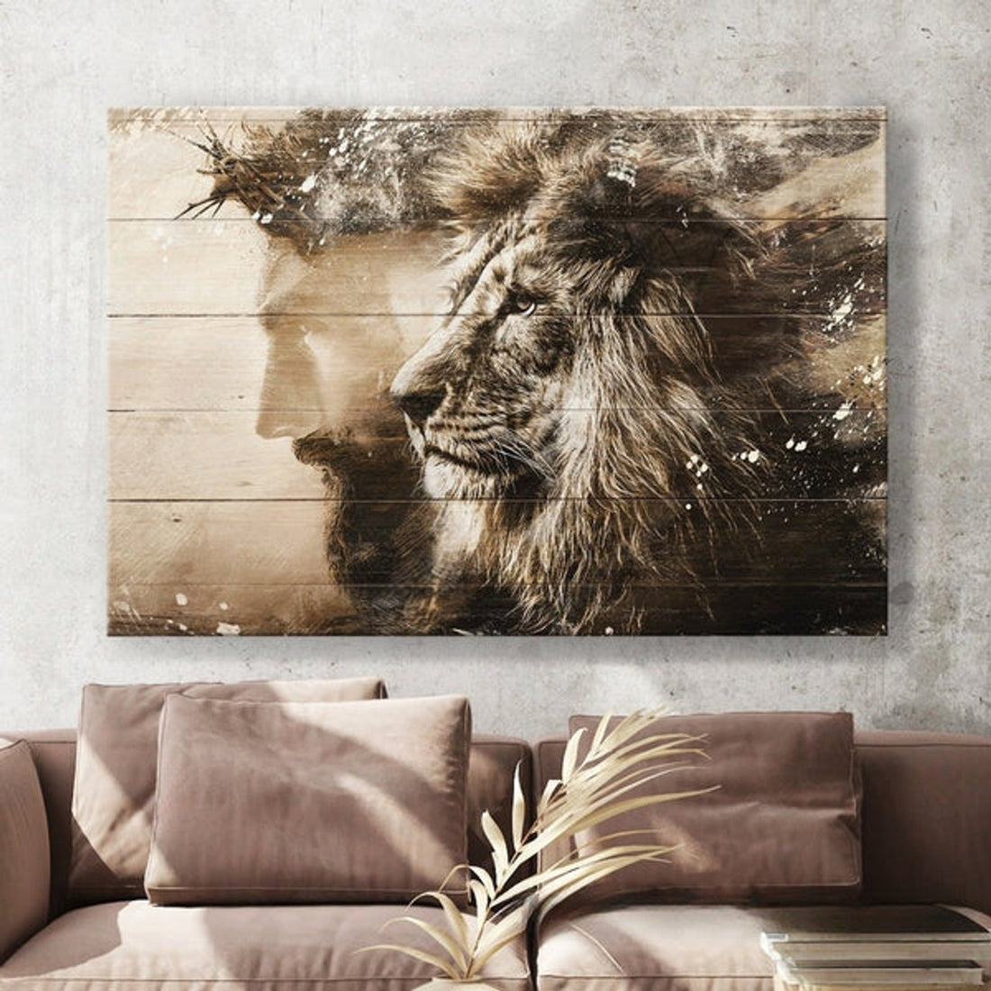 Jesus & Lion Of Judah Canvas Wall Art - Jesus Canvas Pictures - Christian Wall Posters