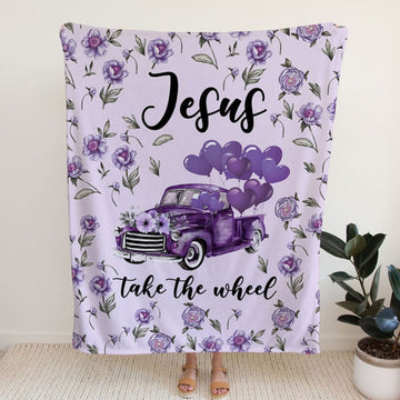FUNSTUFFPRINT Jesus Take The Wheel Truck Fleece Blanket - Christian Blanket - Bible Verse Blanket