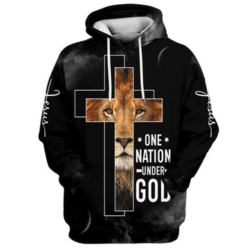 FUNSTUFFPRINT 3D Jesus The Lion Of Judah One Nation Under God 3D Hoodie and Zip Hoodie