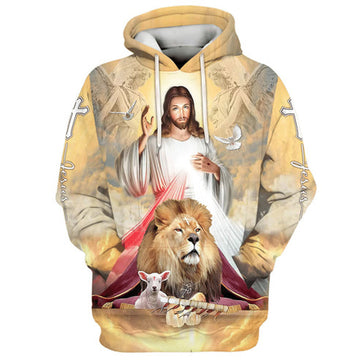 FUNSTUFFPRINT 3D Jesus The Lion Of Judah The Lamb Of God 3D Hoodie and Zip Hoodie