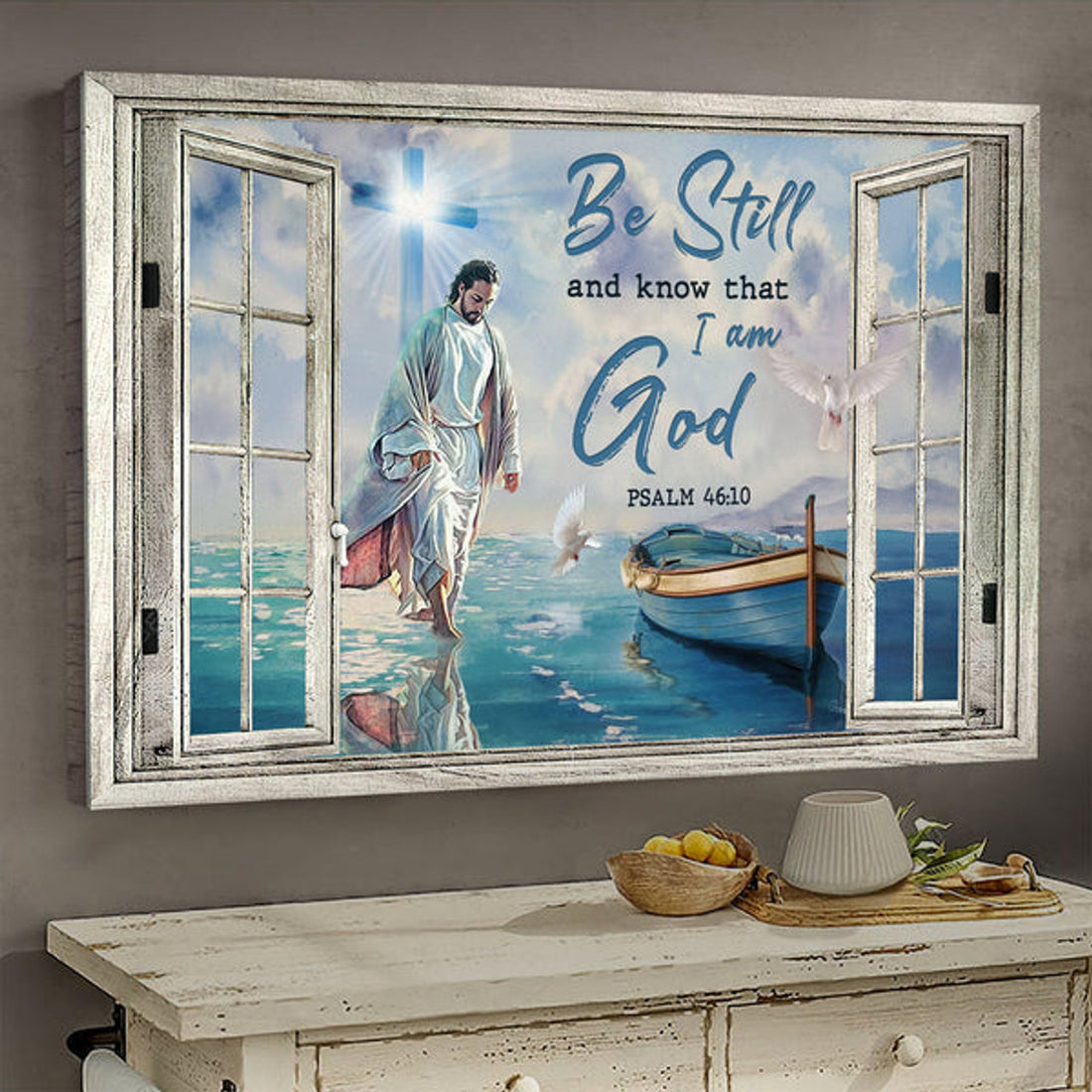 Jesus Walking On The Water Light Cross Be Still And Know That I Am God Canvas Wall Art - Jesus Canvas Pictures - Christian Wall Posters