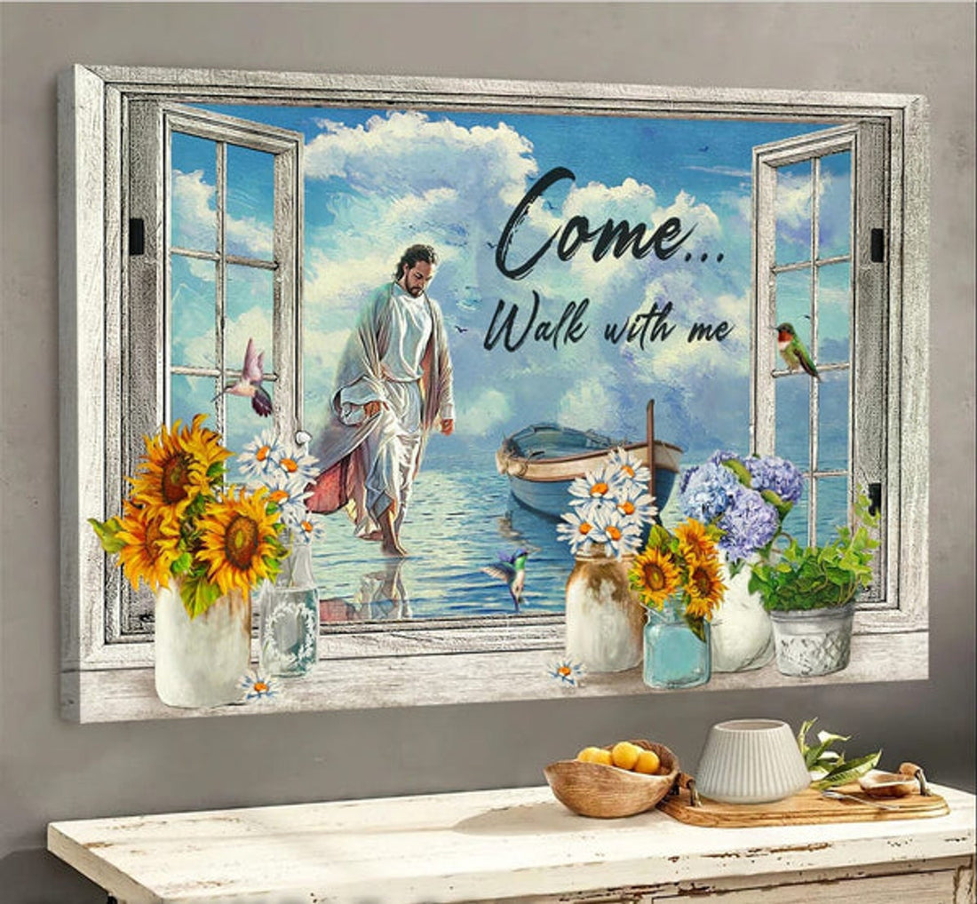 Jesus Walking On Water Come Walk With Me Canvas Wall Art - Jesus Canvas Pictures - Christian Wall Posters
