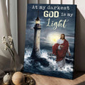 Jesus Walking On Water Lighthouse At My Darkest God Is My Light Canvas Wall Art - Christian Wall Posters - Religious Wall Decor
