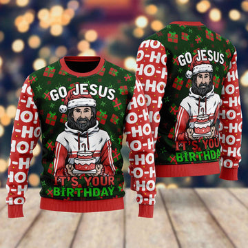 FUNSTUFFPRINT Jesus's Birthday Go Jesus Ugly Christmas Sweater For Men & Women - Jesus Christ Sweater - God Gifts Idea Ugly Sweater