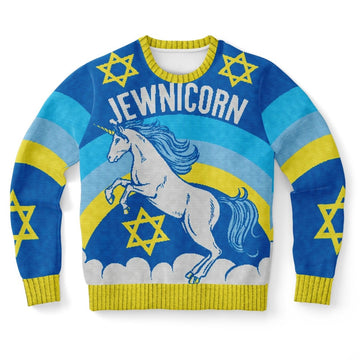 FUNSTUFFPRINT Jewnicorn Star Of David Ugly Christmas Sweater, Christmas Sweater, Ugly Sweater, Funny Xmas Sweaters Ugly Sweater