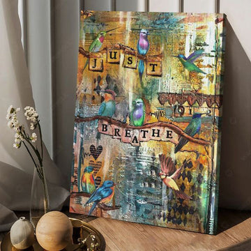 Just Breathe, Hummingbird Poster, Wall Art Decor Poster and Canvas