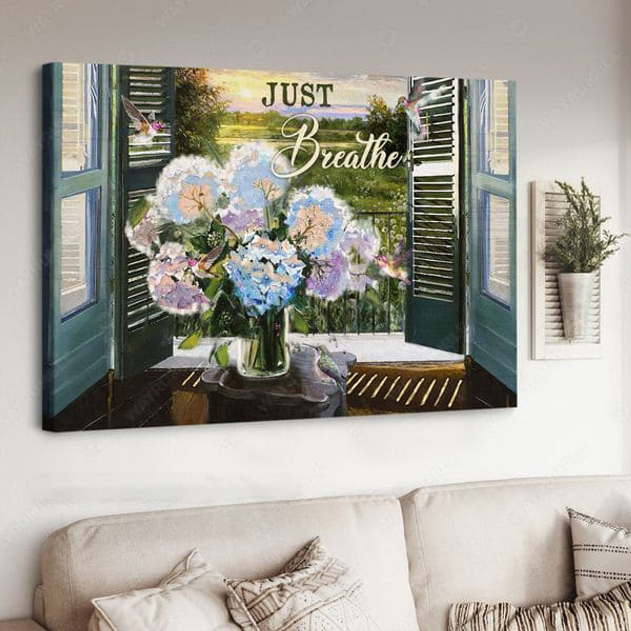 Just Breathe, Poster Decor, Hummingbird Poster, Window Decor Poster and Canvas