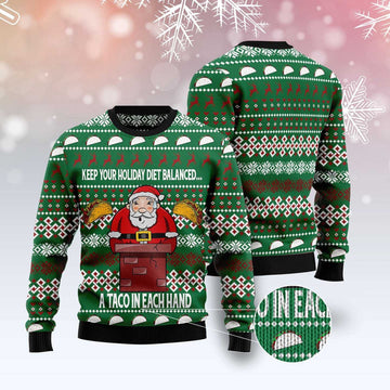 FUNSTUFFPRINT Keep Your Holiday Diet Balanced With Tacos Ugly Christmas Sweater, Christmas Sweater, Ugly Sweater, Funny Xmas Sweaters Ugly Sweater