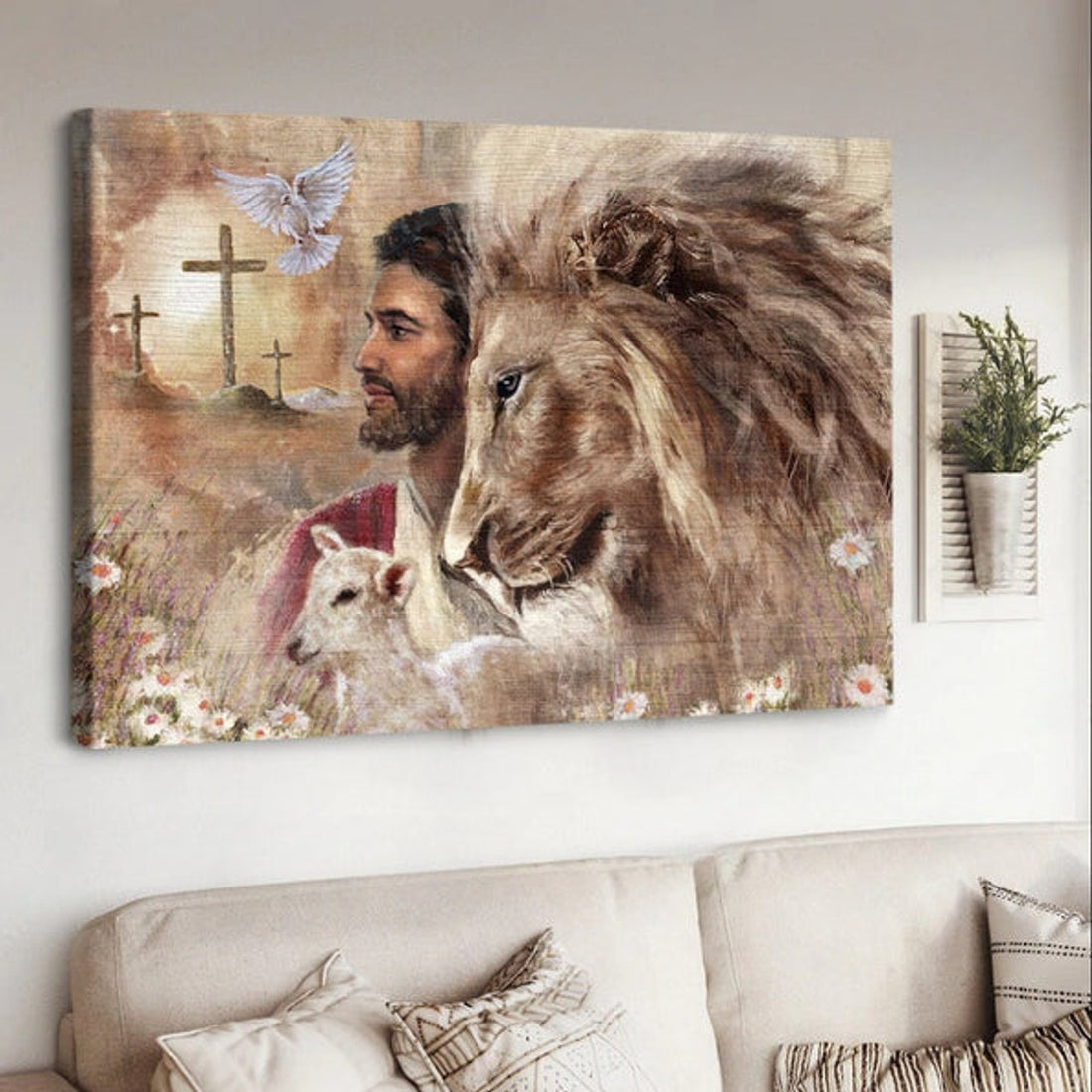 King Of Kings Jesus Dove Cross Canvas Wall Art - Jesus Canvas Pictures - Christian Wall Posters