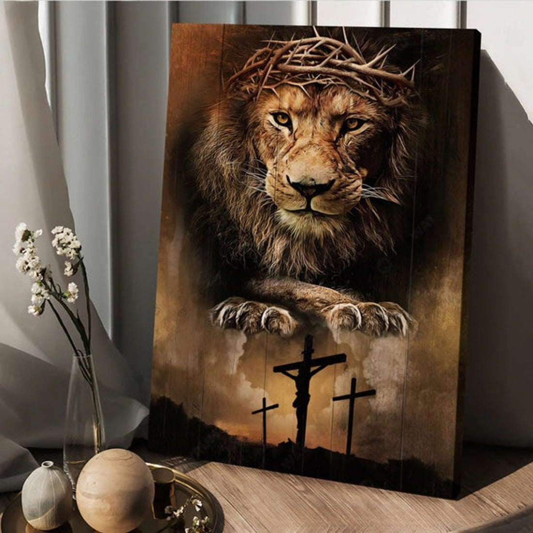 King Of Kings Lord Of Lords Lion Crown Of Thorn Canvas Wall Art - Christian Wall Posters - Religious Wall Decor