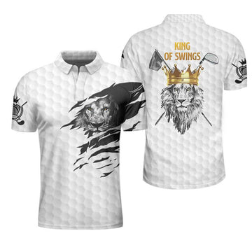King Of Swings Lion Golfing Polo Shirt, Black And White Lion King Sketching Polo Shirt, Best Golf Shirt For Men