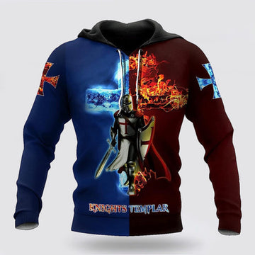 FUNSTUFFPRINT 3D Knight Templar God Jesus Cross 3D Hoodie and Zip Hoodie