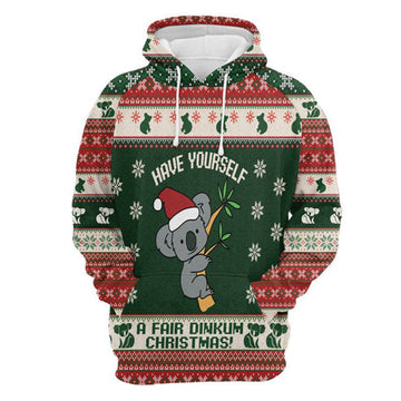 FUNSTUFFPRINT 3D Koala Fair Dinkum Christmas All Over 3D Hoodie and Zip Hoodie