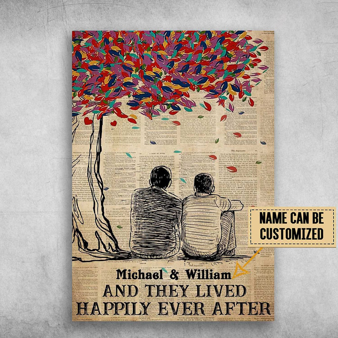 Custom LGBT Gift, LGBT Poster, And They Lived, Happily Ever After Customized Personalized NAME Poster and Canvas