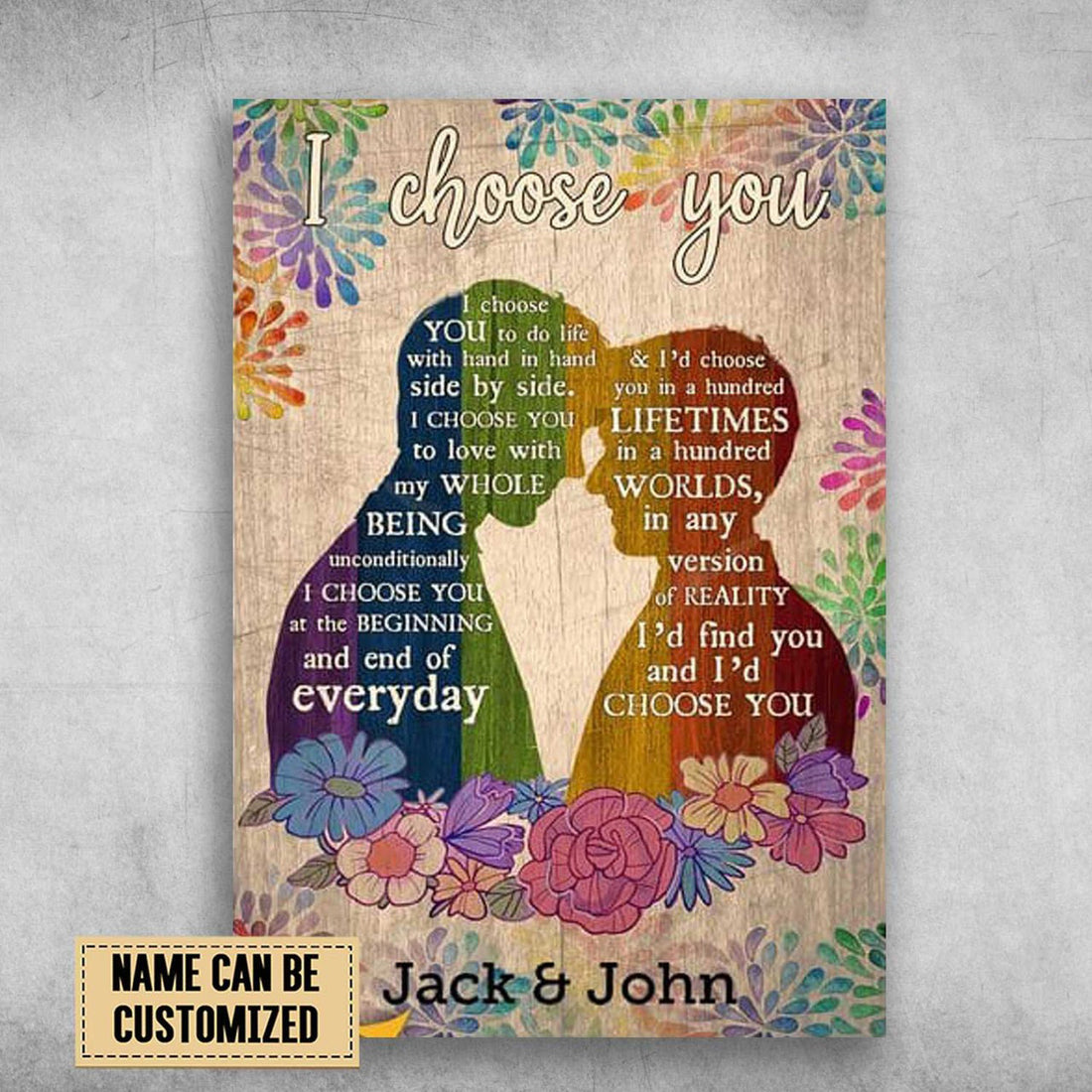 Custom LGBT Gift, LGBT Poster, I Choose You, To Do Life With, Hand In Hand Customized Personalized NAME Poster and Canvas