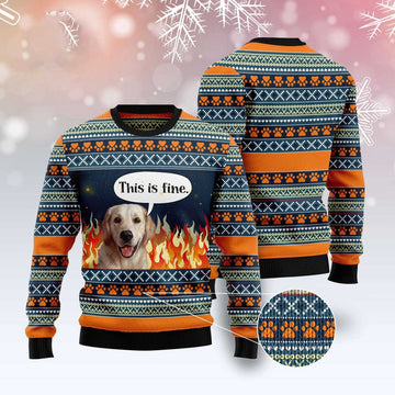 FUNSTUFFPRINT Labrador Retriever Fire Ugly Christmas Sweater, Dog Ugly Christmas Sweater, Ugly Dog Sweaters Ugly Sweater