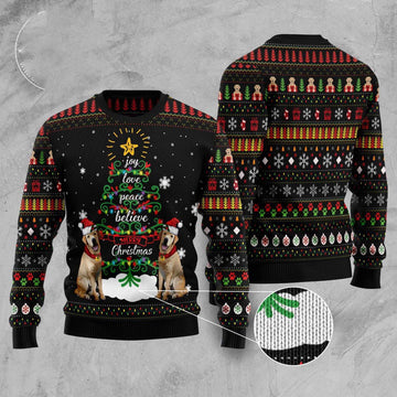 FUNSTUFFPRINT Labrador Retriever IJoy Love Peace Believe Merry Christmas Ugly Christmas Sweater, Dog Ugly Christmas Sweater, Ugly Dog Sweaters Ugly Sweater