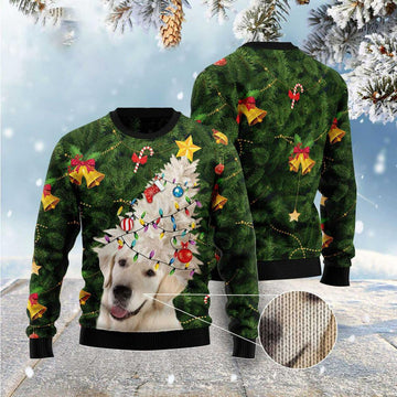 FUNSTUFFPRINT Labrador Retriever Noel Tree Ugly Christmas Sweater, Xmas Tree Sweater, Christmas Sweater Ugly Sweater