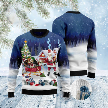 FUNSTUFFPRINT Labrador Retriever Santa Sled Ugly Christmas Sweater, Dog Ugly Christmas Sweater, Ugly Dog Sweaters Ugly Sweater