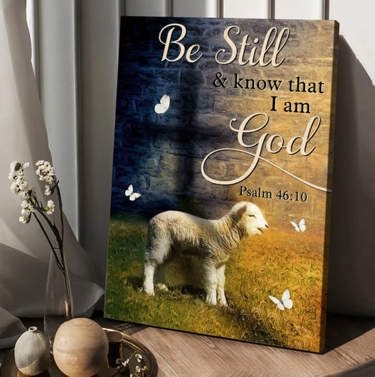 Lamb Of God Cross Be Still And Know That I Am God Canvas Wall Art - Christian Wall Posters - Religious Wall Decor