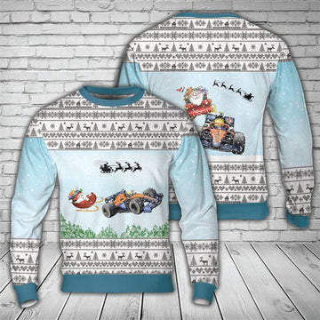 FUNSTUFFPRINT Lando Norris McLaren Santa Formula Motor Racing Ugly Christmas Sweater For Men Women, Best Gift For Christmas, The Beautiful Winter Christmas Outfit Ugly Sweater